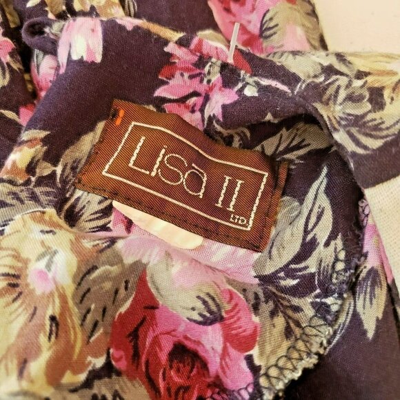 Vtg 80's Floral Dress Cottage Prairie Lace Traditional Garden Party Blue Medium - Picture 11 of 12